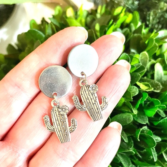 Silver Cactus Earrings - Picture 2 of 4